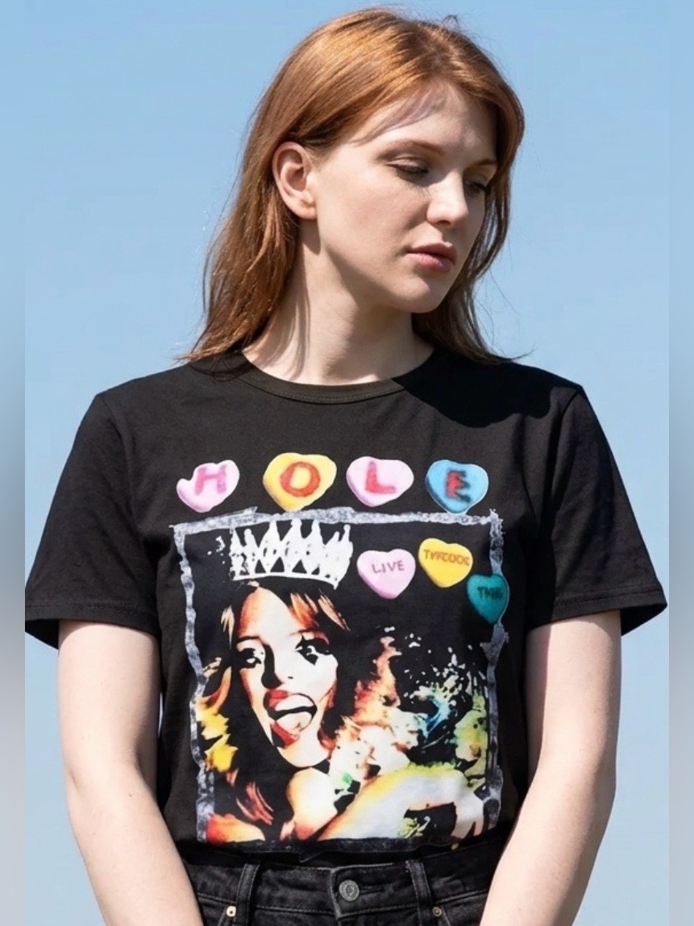 NWOT HOLE-Live Through This-Black Graphic Short Sleeve Band Tee S